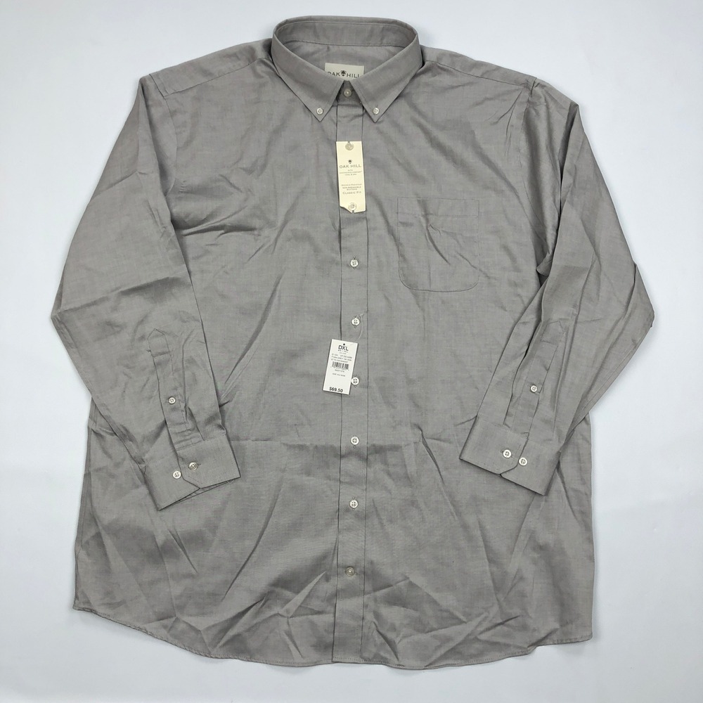 Oak Hill DXL Mens Grey Classic Fit Wrinkle Resistant Button Down Shirt 19 35/36
